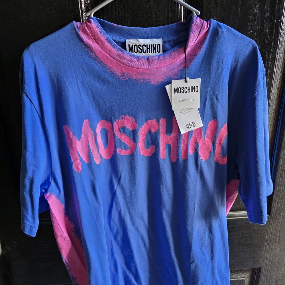 Moschino Blue and Pink Short Sleeve Tee